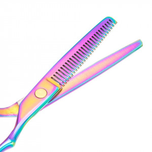 Kit frizerie coafor cu foarfeca tuns filat curcubeu brici din inox, pieptan barba, manta, pelerina Davis - Img 5
