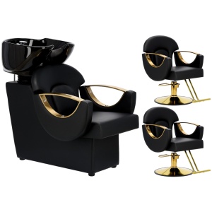 Mobilier frizerie cu oglinda Led, scafa frizerie, doua scaune coafor, canapea receptie - Img 5