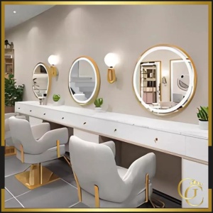 Mobilier salon Frizerie cu 2 scaune frizerie, scafa coafor, 2 Oglinizi LED, 80cm - Img 8