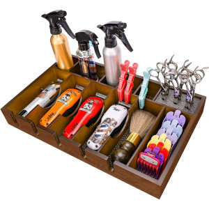 Organizator frizerie Ardette, suport pentru foarfeci, masini tuns, salon barber, Lemn - Img 1