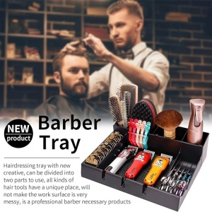 Organizator profesional ustensile frizerie și barber, negru, 38x30 cm, pentru mașini de tuns și foarfece - Img 3