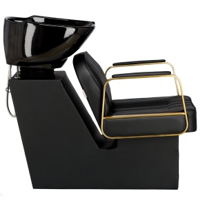 Pachet mobilier salon cu scaun coafor, scafa frizerie, oglinda Led, ucenic, Negru cu Auriu - Img 4