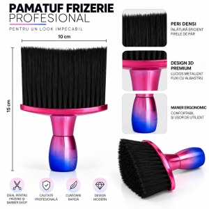Pamatuf frizerie profesional cu maner, Fuxi cu Albastru Metalizat, peri densi, 10x15cm - Img 6