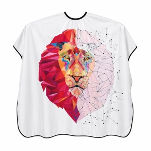 Pelerină de Tuns Profesională cu Design Abstract Cap de Leu – Albă