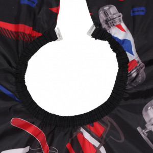 Pelerina manta pentru frizerie coafor lunga cu elastic barber shop neagra cu imprimeu multicolor - Img 6