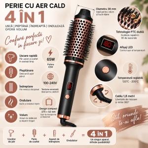 Perie electrica pentru volum cu aer cald pentru coafat parul, uscare, indreptare, bucle si styling - Img 3