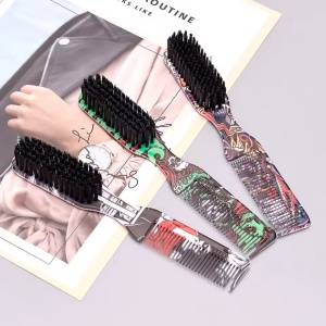 Perie pentru barbă cu pieptene dublu – model pocket, ideală pentru fade, styling și îngrijire zilnică, design vintage - Img 2