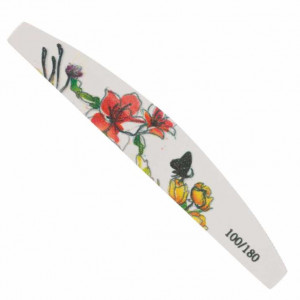 Pila pentru manichiura 100/180, alba, cu imprimeu floral - Img 3