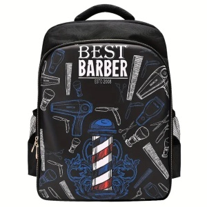 Rucsac frizerie, barber, negru cu albastru, 46xX34X18cm, material dur, bine compartimentat - Img 1