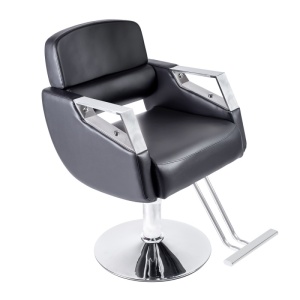 Scaun coafor hidraulic profesional, negru cu argintiu