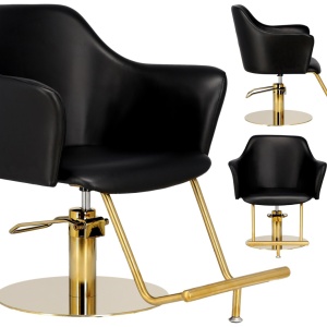 Scaun coafor si frizerie, reglabil pe inaltime, cu suport pentru picioare, negru auriu, Lucas - Img 2