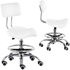Scaun cosmetic cu sezut tip sa cu spatar, alb, pentru frizerie salon coafor laborator - Img 1