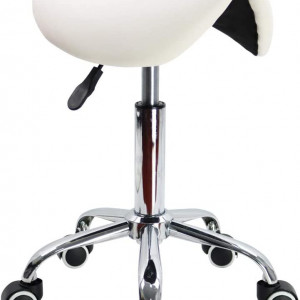 Scaun cosmetic cu sezut tip sa, hidraulic, reglabil, alb, pentru frizerie salon coafor mobilier saloane BR001 - Img 8