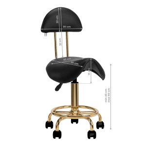 Scaun Cosmetica Tip Șa, Ergonomic, Reglabil, cu 5 Roți – Negru & Auriu - Img 5