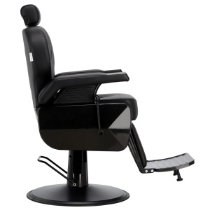 Scaun frizerie barber profesional, cu tetiera, rabatabil pe spate, negru total - Img 5