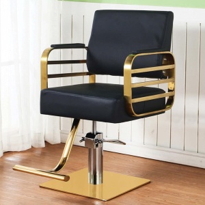 Scaun frizerie coafor, hidraulic, Negru cu Auriu, Masiv, cu suport picioare, SFE011 - Img 5
