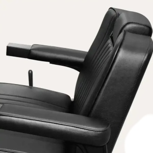 Scaun frizerie pentru Barber Shop, negru, luxos, cu tetiera, rabatabil pe spate - Img 5