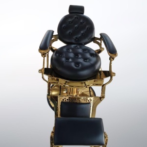 Scaun Frizerie Profesional Wallace Negru cu Accente Aurii – Reglabil Hidraulic, Design Premium - Img 5