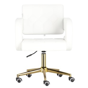 Scaun manichiuriste Luxos pentru salon infrumusetare, alb cu auriu, hidraulic, reglabil pe inaltime - Img 5