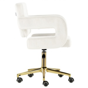 Scaun manichiuriste Luxos pentru salon infrumusetare, gri cu auriu, hidraulic, reglabil pe inaltime - Img 3