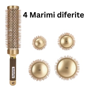 Set 4 Perii Rotunde Profesionale Coafor XXL – Aurii, 25/32/45/53 mm, Corp Lung 31-32 cm - Img 5