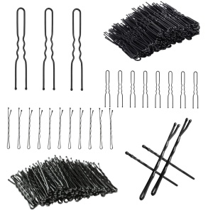 Set agrafe coafor 500 g + ace de coc 500 g – negre, mărimea 6, ondulate, pentru coafor, balet și cocuri profesionale