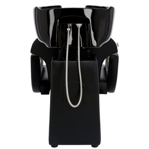 Set complet mobilier coafor 6 piese – negru cu gold, scaun frizerie, scafă, oglindă LED - Img 7