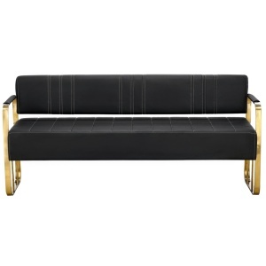 Set complet Mobilier coafura cu 2 scaune coafor, scafa frizerie, neagra cu auriu, oglinzi si canapea - Img 10
