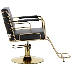 Set complet Mobilier frizerie cu scaun coafor, scafa, oglinda Led cu Auriu - Img 5