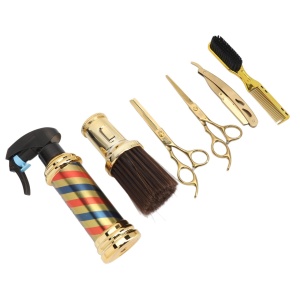 Set frizerie complet profesional cu foarfeca tuns filat, 14 piese, Gold auriu - Img 5