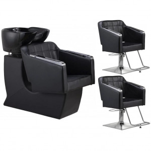 Set Mobilier coafor cu 2 scaune frizerie si scafa coafor, Negru, Eleanor - Img 1