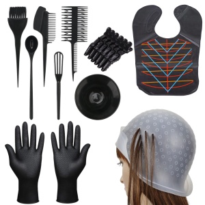Set profesional pentru vopsit părul – Pelerină magnetică, cască șuvițe silicon, bol + 5 pensule, clipsuri crocodil, mănuși latex reutilizabile