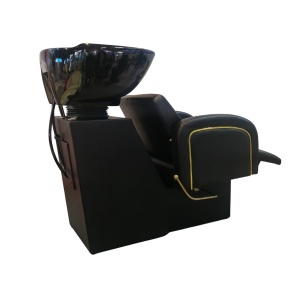 Set Scafa frizerie cu 2 scaune frizerie, rabatabile cu tetiera, negru cu auriu - Img 2