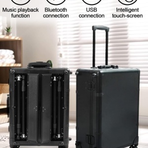 Statie machiaj portabila, profesionala, mare, LED, neagra, cu boxa, USB, Bluetooth, Radio - Img 5