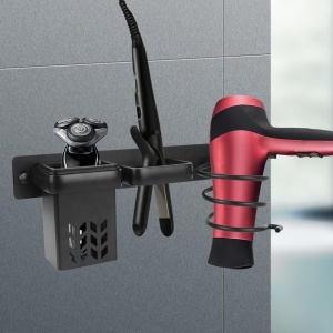 Suport de perete pentru uscator, placa de par, organizator frizerie, negru, 29x7x12cm - Img 4