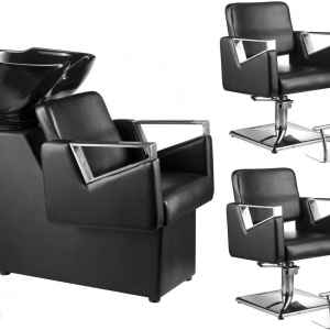 Mobilier frizerie complet cu 2 scaune frizerie, 2 oglinzi LED, scafa coafor, Talin - Img 2