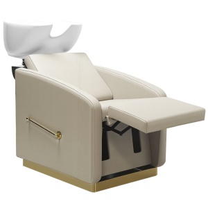 Mobilier salon coafor de Lux cu 2 scaune coafor si scafa frizerie profesionala, bej cu auriu - Img 6