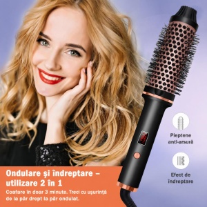 Perie electrica pentru volum cu aer cald pentru coafat parul, uscare, indreptare, bucle si styling - Img 7
