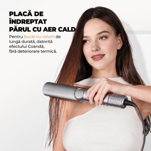 Placă de Îndreptat Părul cu Aer Cald 2 în 1 – Uscător de Păr și Aparat de Îndreptat, Uscare și Îndreptare Simultană, Hair Straightener, Gri - Img 6
