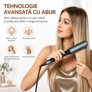 Placa pentru Par cu Abur si Incalzire cu Infrarosu, 230°C, Indreapta si Onduleaza, Protectie Termica, Hidratare si Stralucire naturala, Temperatura Reglabila, Functie Abur - Img 2