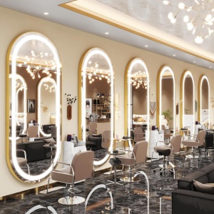Post de lucru coafor dotare mobilier salon coafor Oglinda LED PS006. margine aurie - Img 7