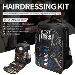 Rucsac frizerie, barber, negru cu albastru, 46xX34X18cm, material dur, bine compartimentat - Img 3