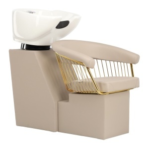 Scafa frizerie coafor, bej crem cu auriu, profesionala, bazin ceramic alb