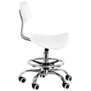 Scaun cosmetic cu sezut tip sa cu spatar, alb, pentru frizerie salon coafor laborator - Img 2