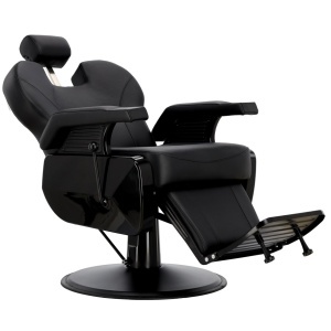 Scaun frizerie barber profesional, cu tetiera, rabatabil pe spate, negru total - Img 2