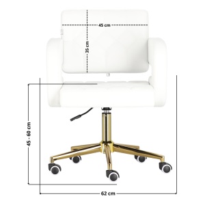 Scaun manichiuriste Luxos pentru salon infrumusetare, alb cu auriu, hidraulic, reglabil pe inaltime - Img 2