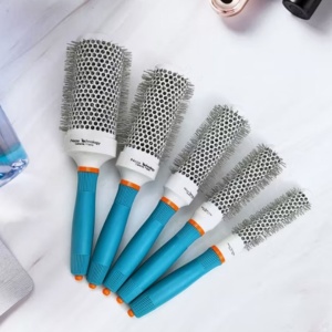 Set 5 Perii Coafor Profesionale Ceramice Ionice Rotunde Gri cu Albastru – 19, 25, 32, 45, 53 mm - Img 7