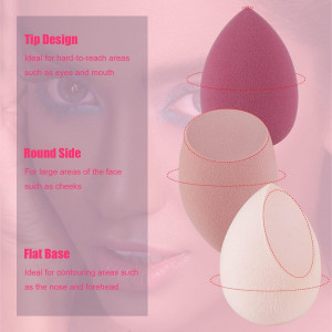 Set bureti machiaj tip beauty blender, 4 bucati, roz, in cutie de depozitare din plastic - Img 4