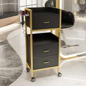 Set Complet Mobila Coafor Chesterfield - scaun frizerie negru auriu, scafa, oglinda LED - Img 6