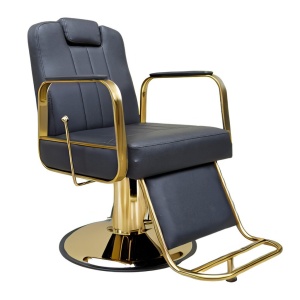 Set mobilier frizerie cu 2 posturi de lucru, 2 scaune barber rabatabile, 2 ucenici, negru cu auriu - Img 4